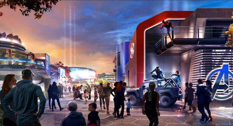 Visuel concept-art de la zone Marvel à Disneyland Paris